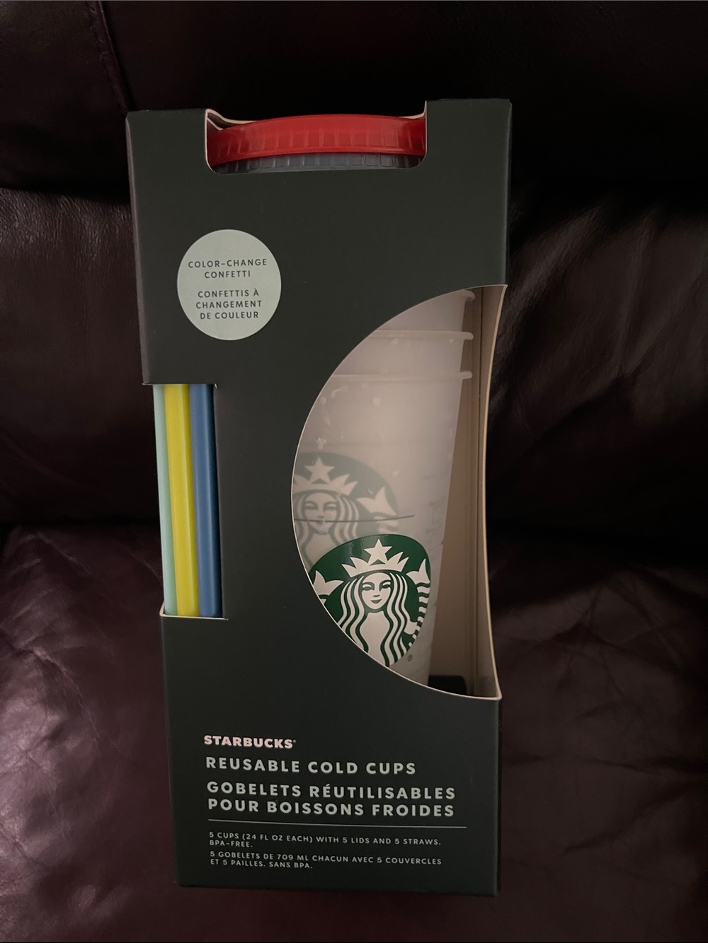 Starbucks White Reusable Cold Cups with Multicolor Straws